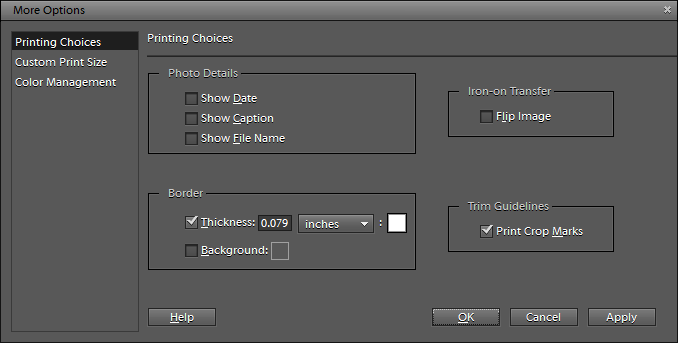 Print dialog more options Photoshop Elements