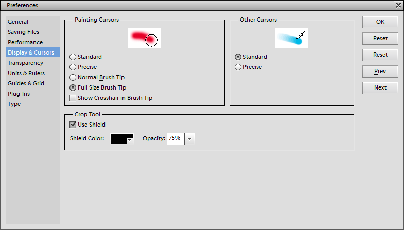 Photoshop Elements 11 Preferences Display & Cursors