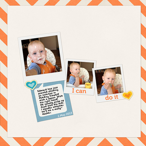 Take a look inside my album to see a layout about my son feeding himself! #digiscrap #digital #scrapbooking