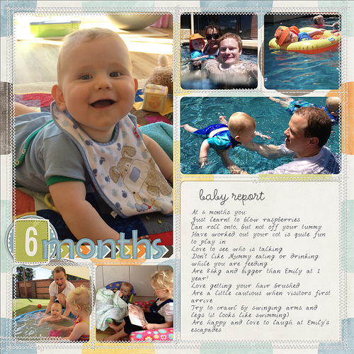 Take a look inside my album to see my son's 6 Months layout! #digiscrap #digital #scrapbooking