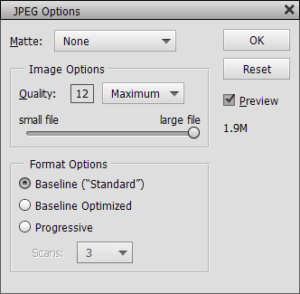 JPEG Options Photoshop Elements