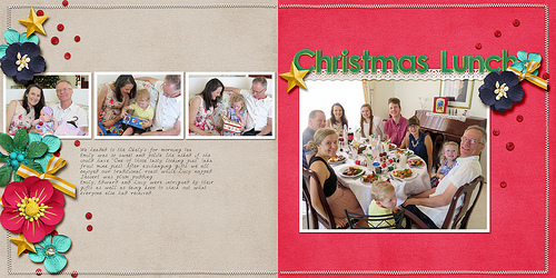 Take a look inside my album at a Christmas layout about our Christmas Lunch. #scrapbooking #digiscrap