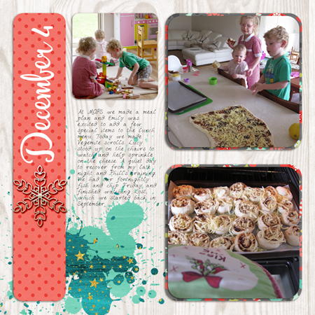 Take a look inside my December Down Under album at a layout all about Vegemite Scrolls! #digiscrap #scrapbooking