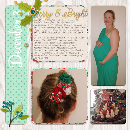 Take a look inside my December Down Under album at a layout about  a MOPS Christmas dinner! #digiscrap #scrapbooking