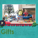 Take a look inside my album at a layout about Edward's gifts at Christmas! #digiscrap #scrapbooking