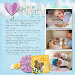 Sleep tight - Digital Scrapbook Page with blue background and 3 photos of children in bed