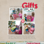 Take a look inside my album at a layout about opening gifts! #digiscrap #scrapbooking