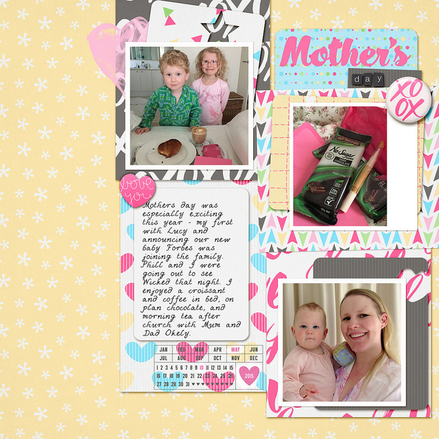 Take a look inside my album at a layout about Mother's Day! #digiscrap #scrapbooking