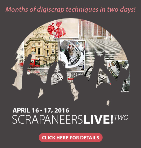 Join hundreds of digital scrapbookers and five top-notch scrapbooking instructors for two days of amazing digital scrapbooking techniques at Scrapaneers LIVE! Two. #digiscrap #scrapbooking
