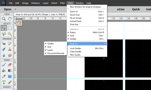 Snap Menu in Adobe Photoshop Elements
