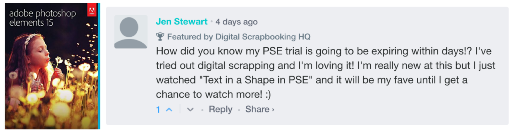 It was so fun celebrating 6 years of Digital Scrapbooking HQ with you! So many of you commented on our giveaway post with your favorite DSBHQ tutorials. I loved learning more about which tutorials inspire you! I'm sure you are wondering who won our awesome prizes. Here's a list of our birthday giveaway winners! Adobe Photoshop Elements 15 winner
