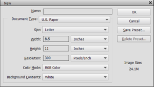 Create New File - Letter size Adobe Photoshop Elements