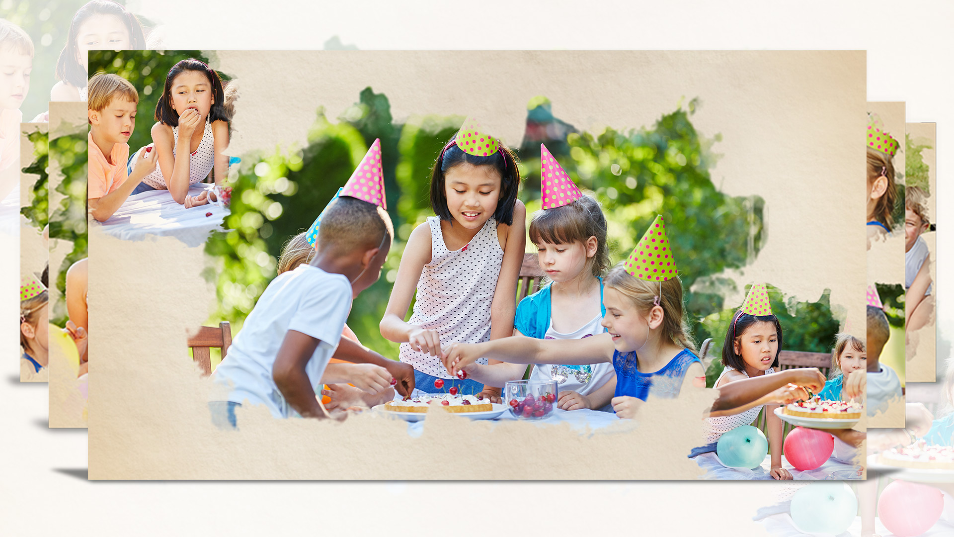 Photo of children sitting at a table with a birthday cake