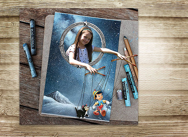 Girl in fantasy scrapbook layout