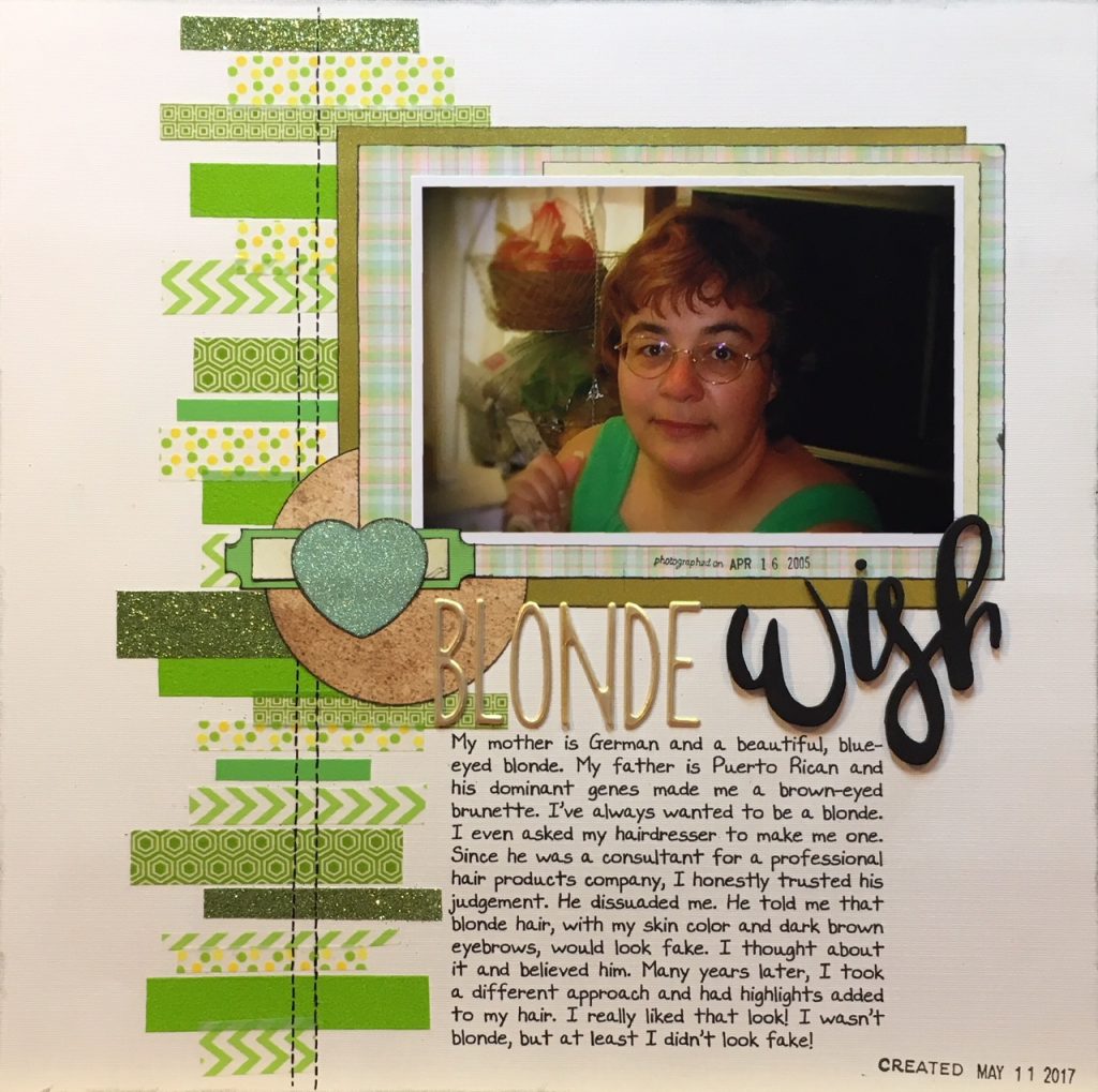 Blonde Wish scrapbooking page green washi tape