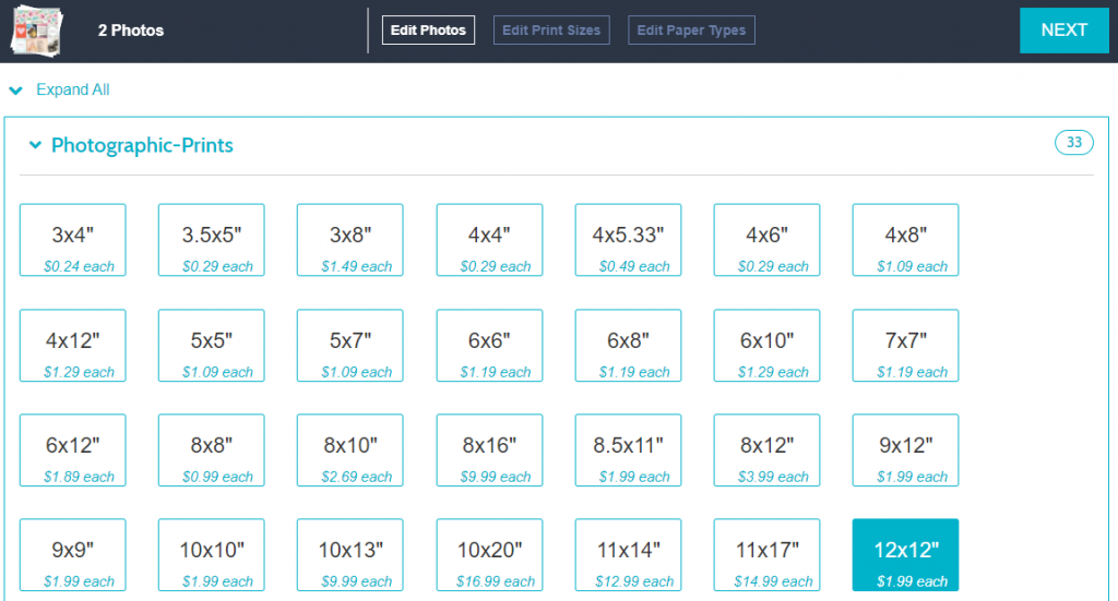 Persnickety Prints choose photo sizes