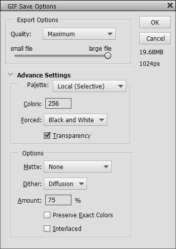 GIF save options advanced settings