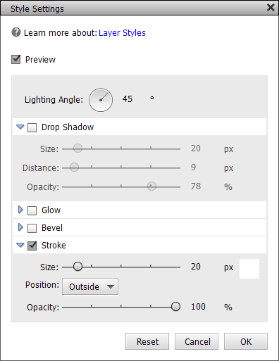 Photoshop Elements 2022 Layer Styles dialog