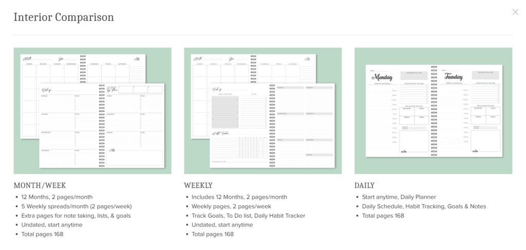 Interior Comparison of Forever Planner pages